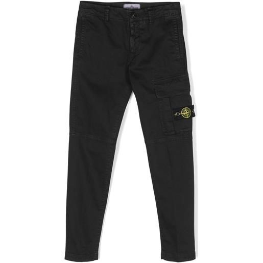 Stone Island Junior pantaloni dritti con applicazione compass - nero