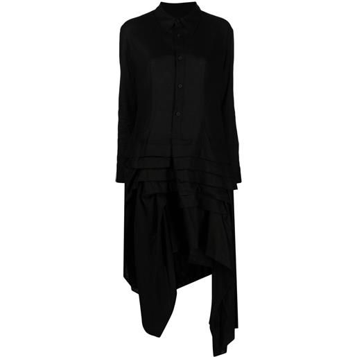 Yohji Yamamoto abito midi asimmetrico con ruches - nero
