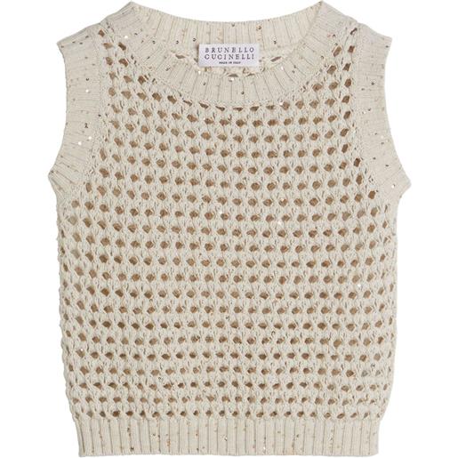 Brunello Cucinelli Kids top traforato - toni neutri