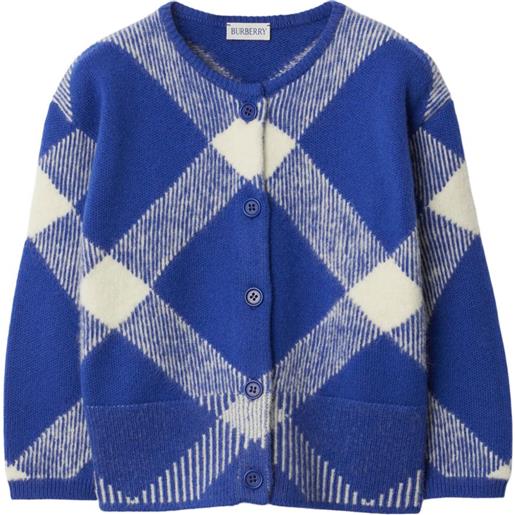 Burberry Kids cardigan con motivo vintage check - blu