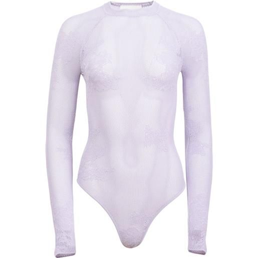 Fleur Du Mal body in pizzo con maglia pointelle - viola