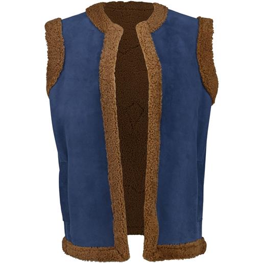 PAULA gilet con ricamo in shearling - blu