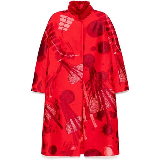 SHIATZY CHEN cappotto jacquard con collo in pelliccia - rosso