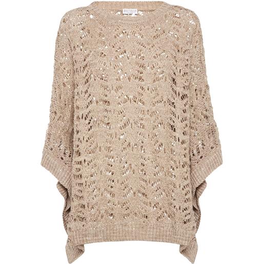 Brunello Cucinelli poncho foliage lace - toni neutri
