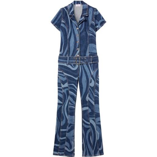 PUCCI tuta intera denim con stampa marmo - blu