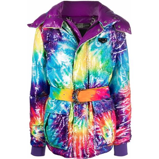 Philipp Plein cappotto imbottito con fantasia tie dye - blu