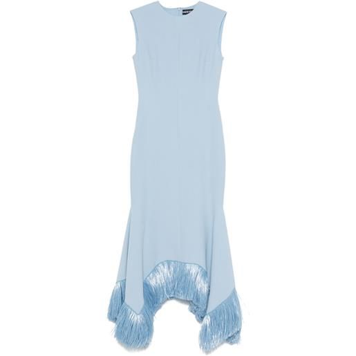 David Koma abito lungo con frange in rafia - blu