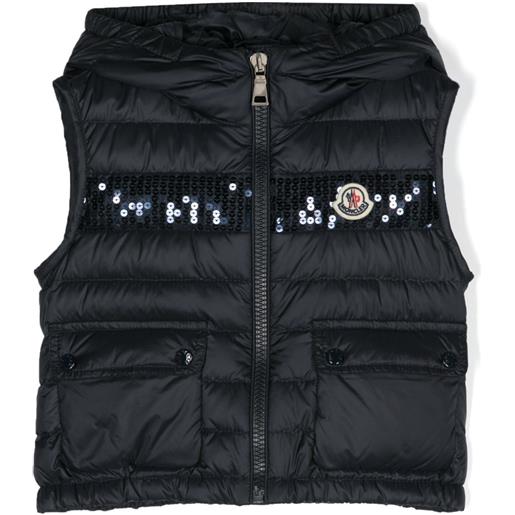 Moncler Enfant gilet imbottito con applicazione - blu