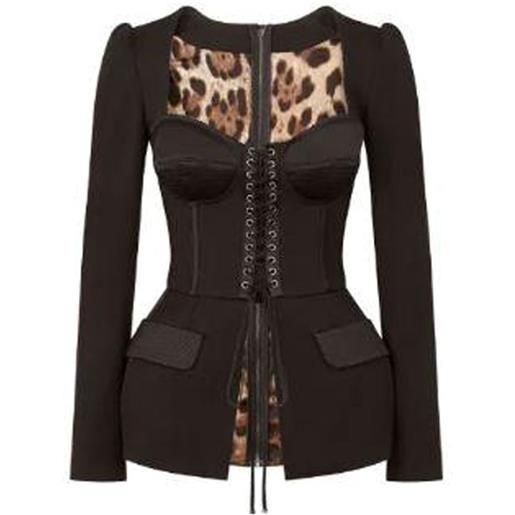 Dolce & Gabbana cotton and satin top with laces and eyelets - nero