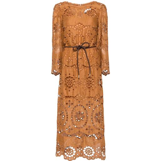 ZIMMERMANN abito pop midi in pizzo sangallo - marrone