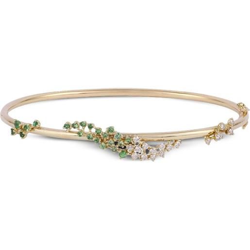 Ananya bracciale rigido scatter in oro giallo 18 carati con tsavorite e diamanti