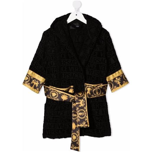 Versace Kids accappatoio i love baroque con cappuccio - nero