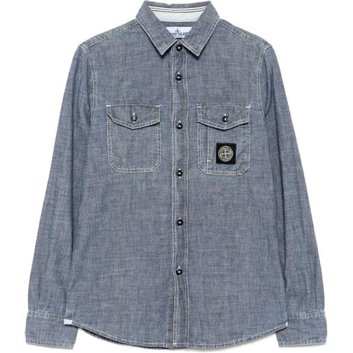 Stone Island Junior camicia denim con logo - blu