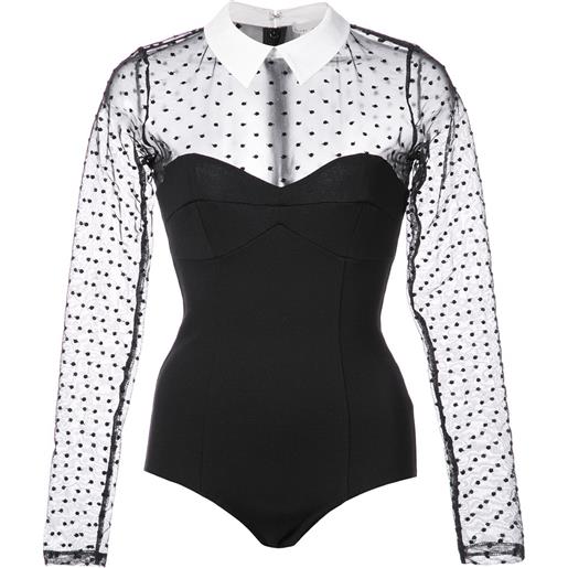 Fleur Du Mal dotted tulle collared bodysuit - nero