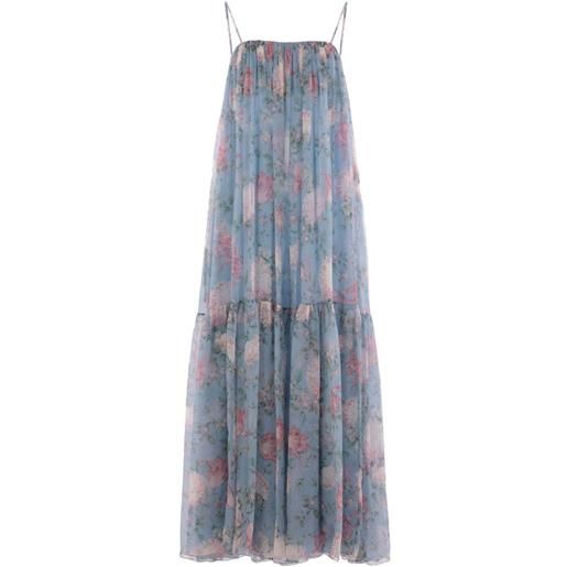 Chloé abito lungo smanicato in seta - blu