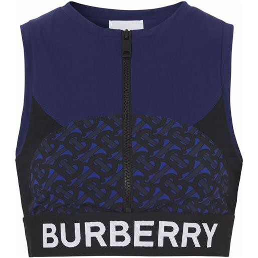 Burberry top crop con stampa tb - blu