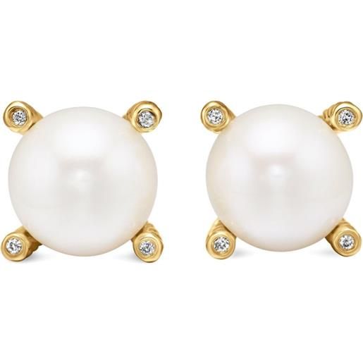 David Yurman orecchini a bottone in oro giallo 18kt con perle e diamanti (14mm) - bianco