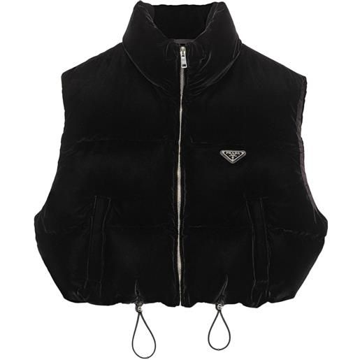 Prada gilet crop con placca logo - nero