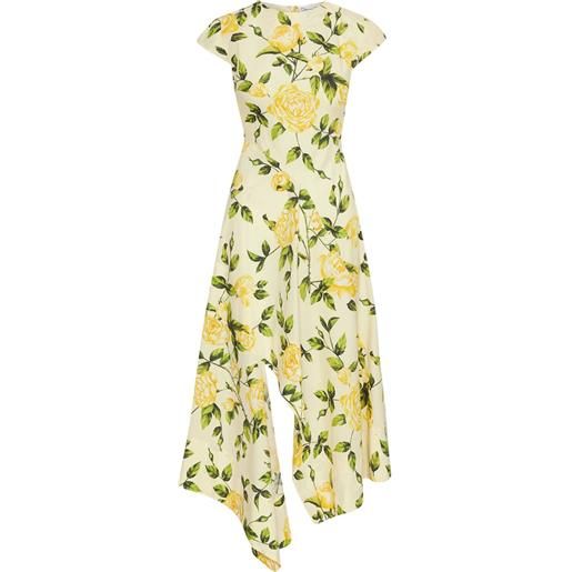 Oscar de la Renta abito midi asimmetrico con stampa - giallo