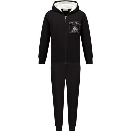 Moncler Enfant tuta sportiva con applicazione - nero