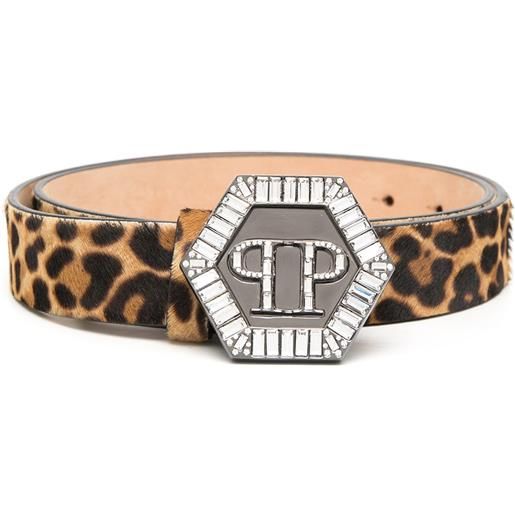 Philipp Plein cintura hexagon leopardata - marrone