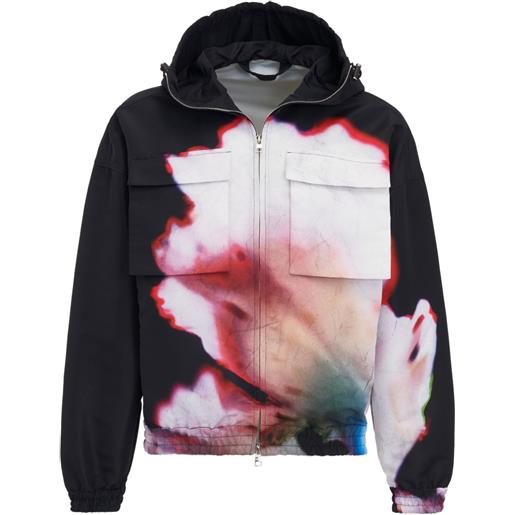 Alexander McQueen giacca solarised flower con cappuccio - nero