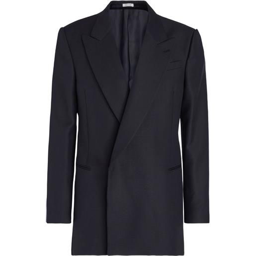 Alexander McQueen blazer doppiopetto con revers a lancia - blu