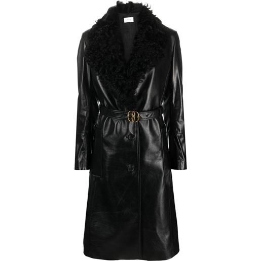 Bally trench con collo in shearling - nero