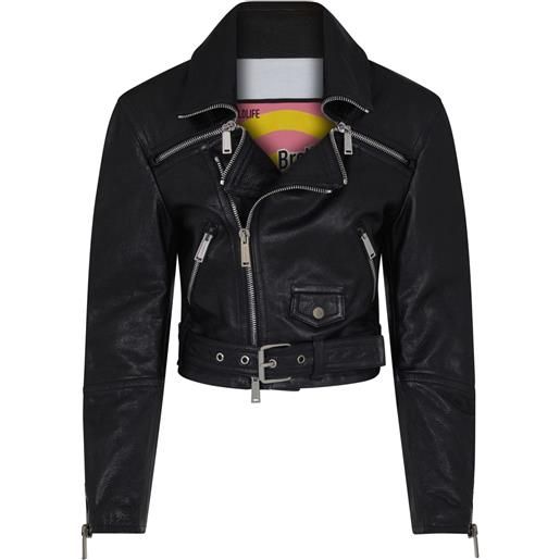 DSQUARED2 cropped leather biker jacket - nero