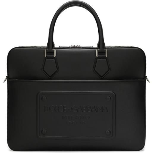 Dolce & Gabbana borsa porta pc con logo goffrato - nero
