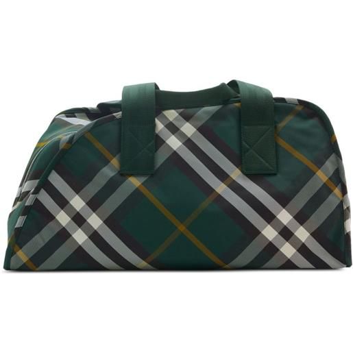Burberry borsone shield medio a quadri - verde