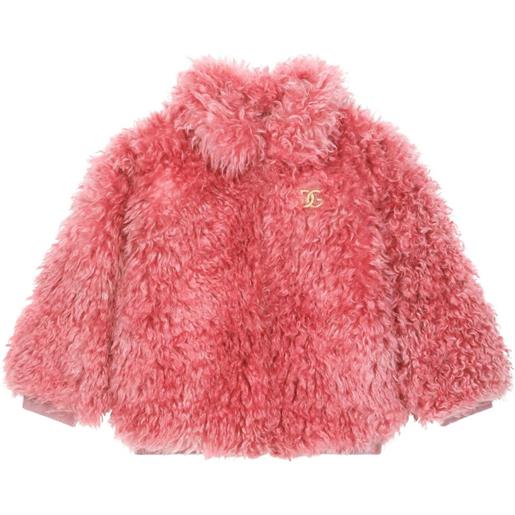 Dolce & Gabbana Kids pelliccia sintetica con logo dg - rosa