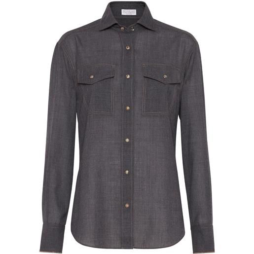 Brunello Cucinelli camicia con decorazione monili - grigio