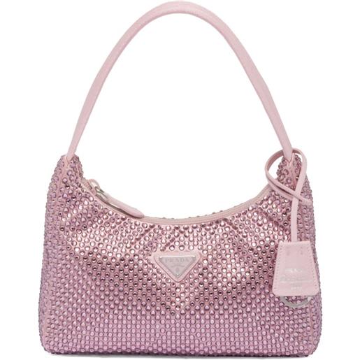 Prada borsa re-edition 2000 mini con cristalli - rosa