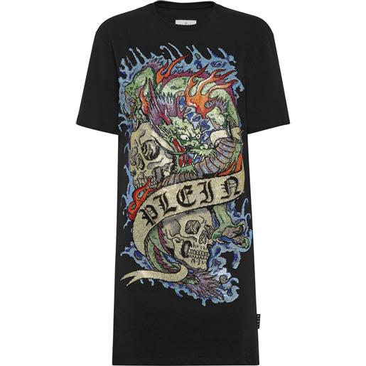 Philipp Plein abito modello t-shirt tattoo con cristalli - nero