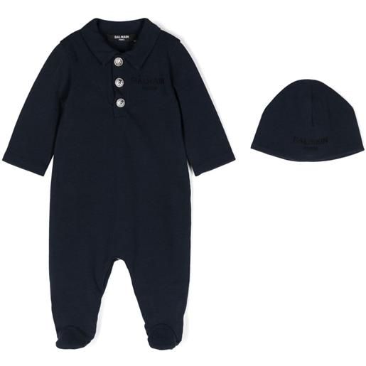 Balmain Kids pigiama con ricamo a righe - blu