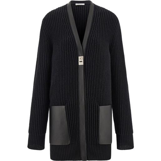 Ferragamo cardigan con rifinitura in pelle - nero
