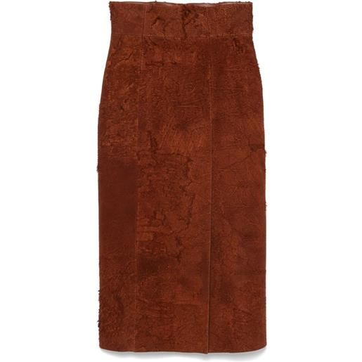 Alexander McQueen gonna midi in pelle scamosciata - marrone
