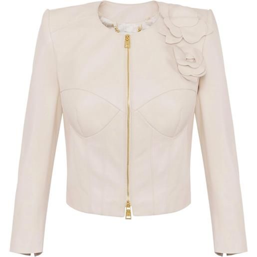 Elisabetta Franchi giacca in pelle con applicazioni - toni neutri
