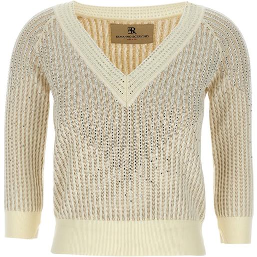 Ermanno Scervino maglione con decorazione di strass - bianco