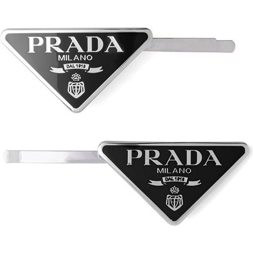 Prada set di 2 fermacapelli con logo - nero
