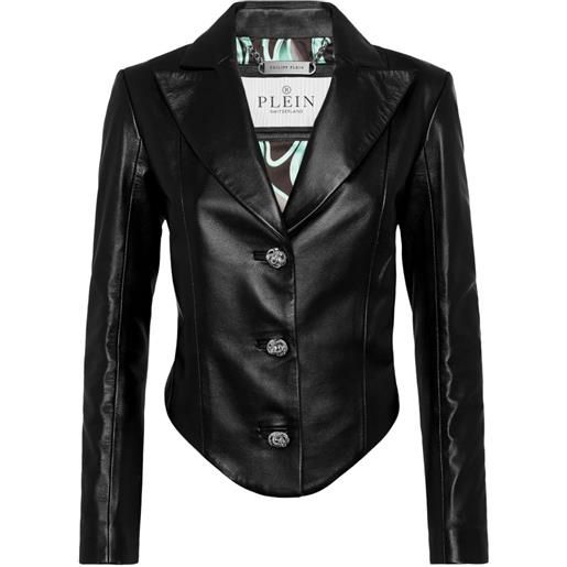 Philipp Plein blazer ls flame in pelle - nero