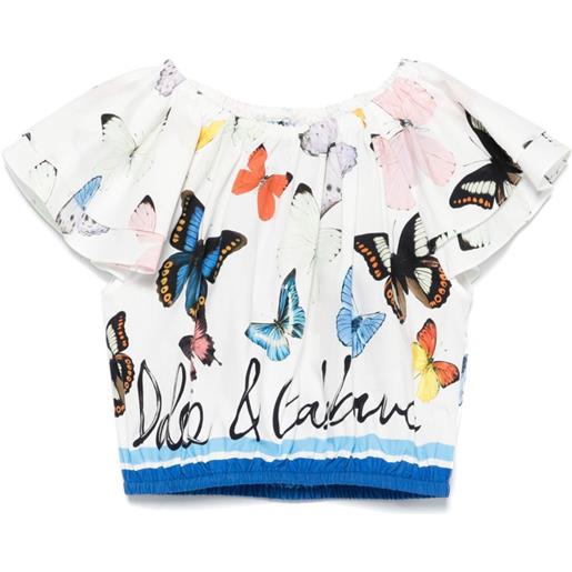 Dolce & Gabbana Kids blusa in popeline con stampa farfalle - bianco
