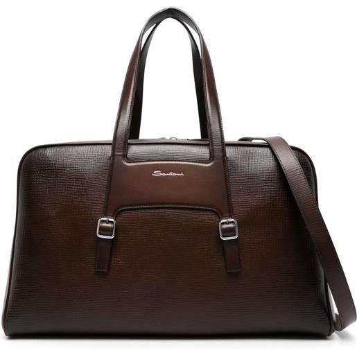 Santoni borsone con logo - marrone