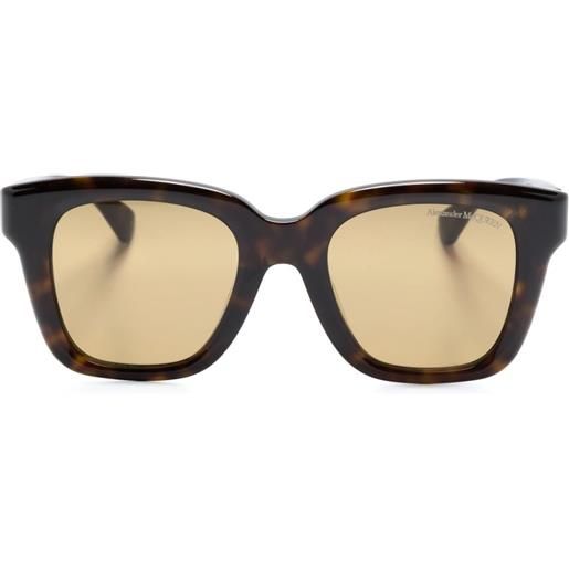 Alexander McQueen Eyewear occhiali da sole squadrati con effetto tartarugato - marrone