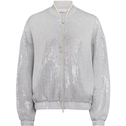 Brunello Cucinelli bomber con paillettes - argento