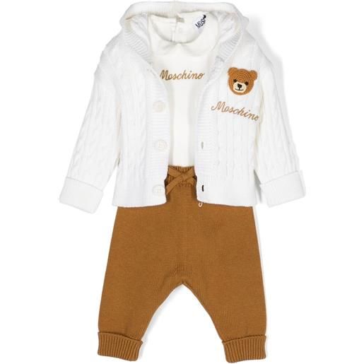 Moschino Kids set 3 pezzi neonato con ricamo - bianco