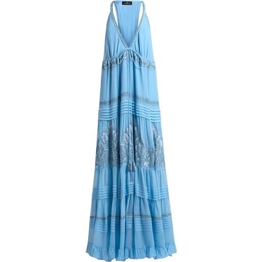 ETRO abito in seta con ricamo a fiori - blu