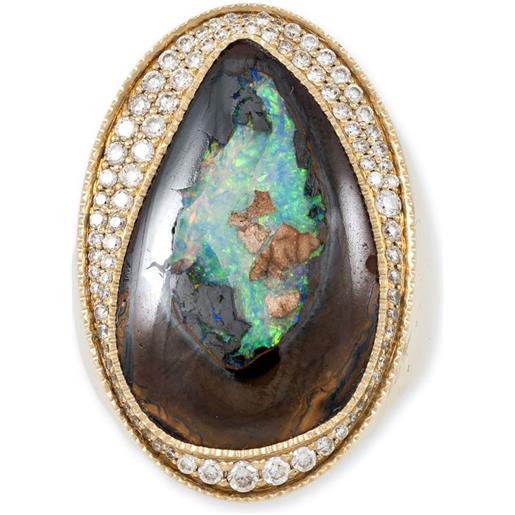 Jacquie Aiche anello freeform koroit in oro giallo 14kt con diamanti e opale