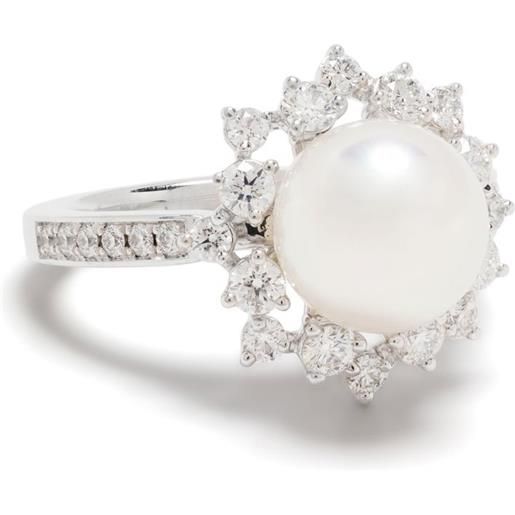 TASAKI anello in oro bianco 18kt con diamanti e perla akoya - argento